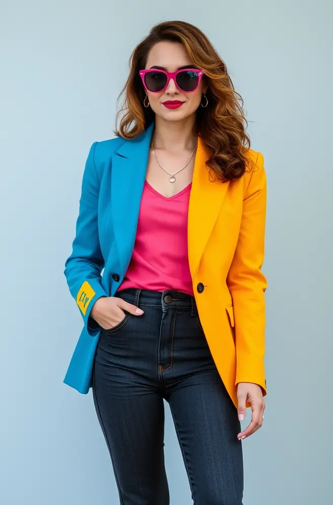 80s Outfits Women: A Bold Bright Colored Blazer Outfit Idea