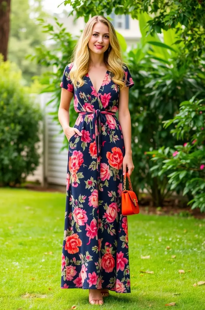 80s Outfits Women: A Retro Floral Maxi Dress Outfit Idea