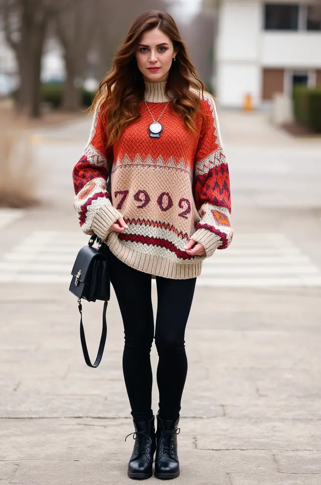 80s Outfits Women: A Vintage Oversized Sweater and Leggings Outfit Idea