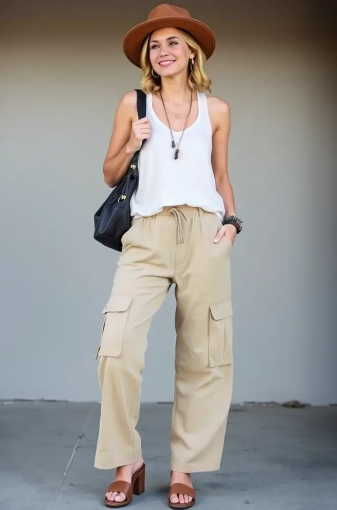 Bohemian Cargo Pants Outfit Idea for Laid-Back Style