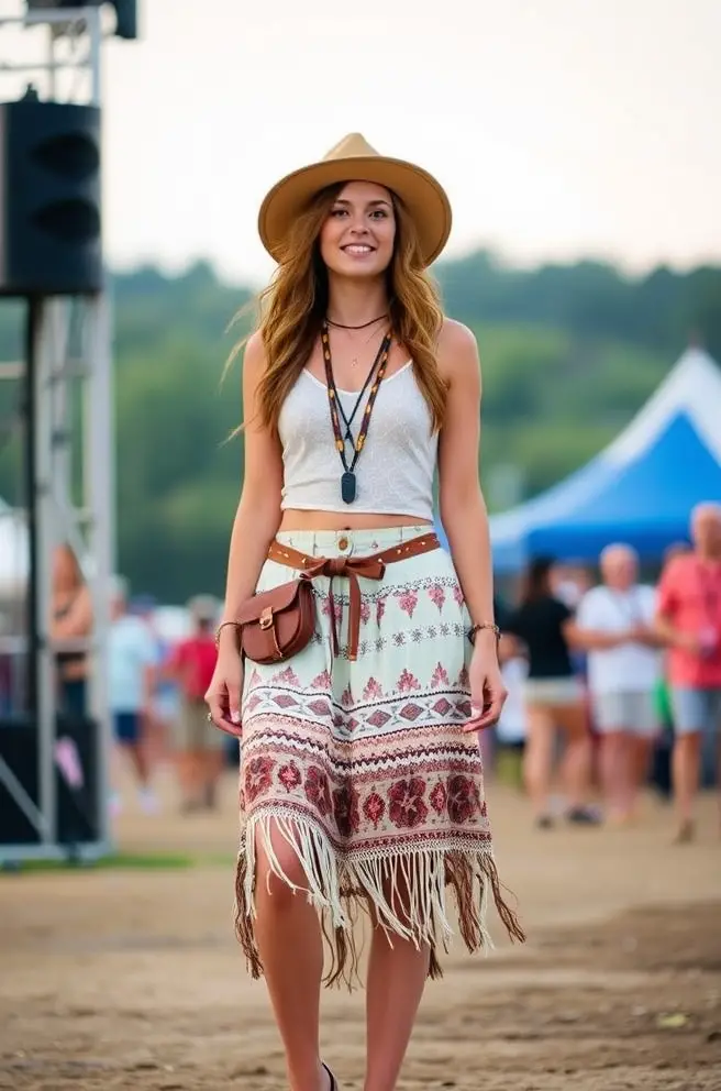 Bohemian Mini Skirt Outfit Inspiration for a Music Festival