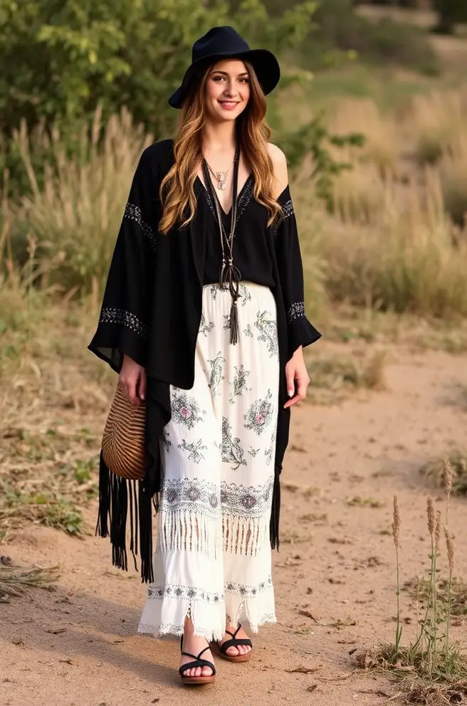 Boho Black Outfit Idea for a Free-Spirited Vibe