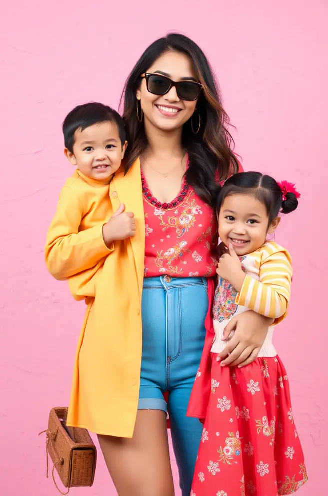 Bright Family Photo Outfit Idea for Women with Vibrant Colors