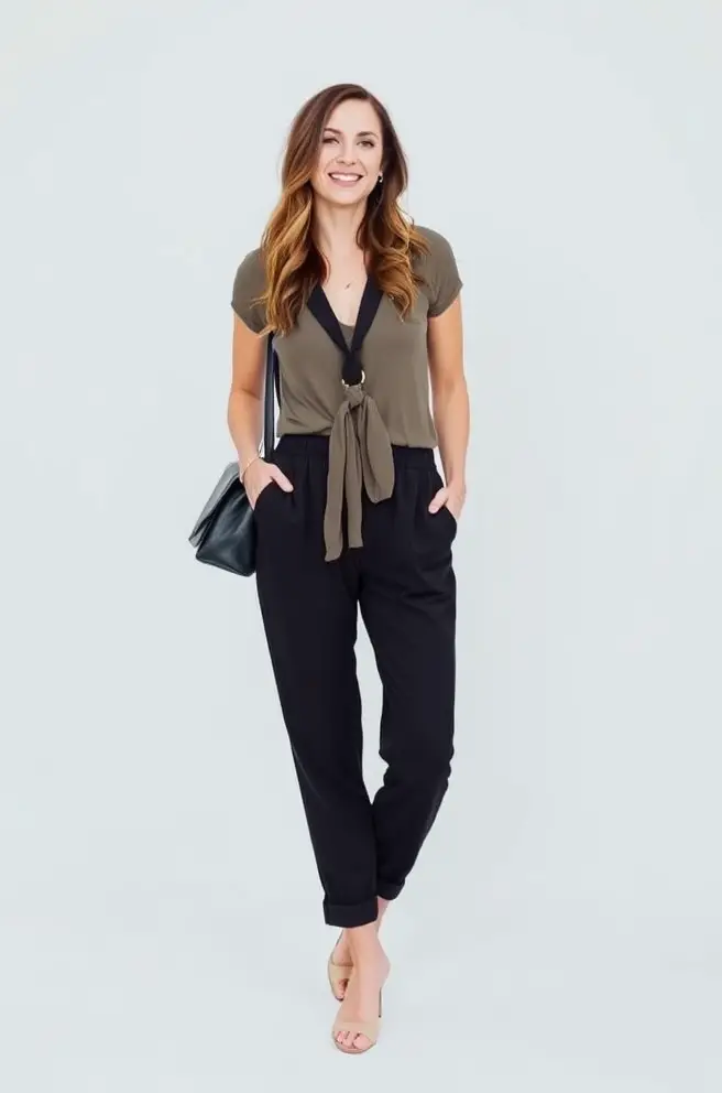 Casual Chic Pantsuit Outfit Idea for Modern Baby Shower Outfits