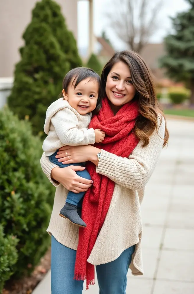 Casual Family Photo Outfit Idea for Women with Comfortable Layers