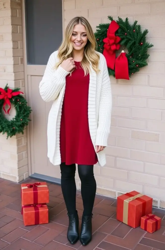 Christmas Outfit Inspiration Featuring a Cozy Sweater Dress