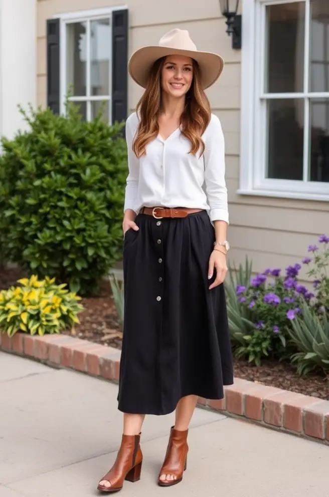 Classic Country Glam Outfit Idea with an A-Line Skirt