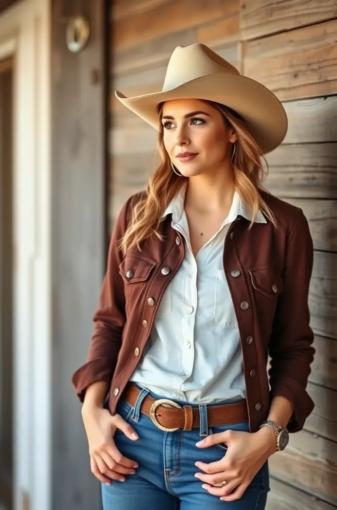 Classic Cowboy Outfit Idea for Women with a Vintage Touch