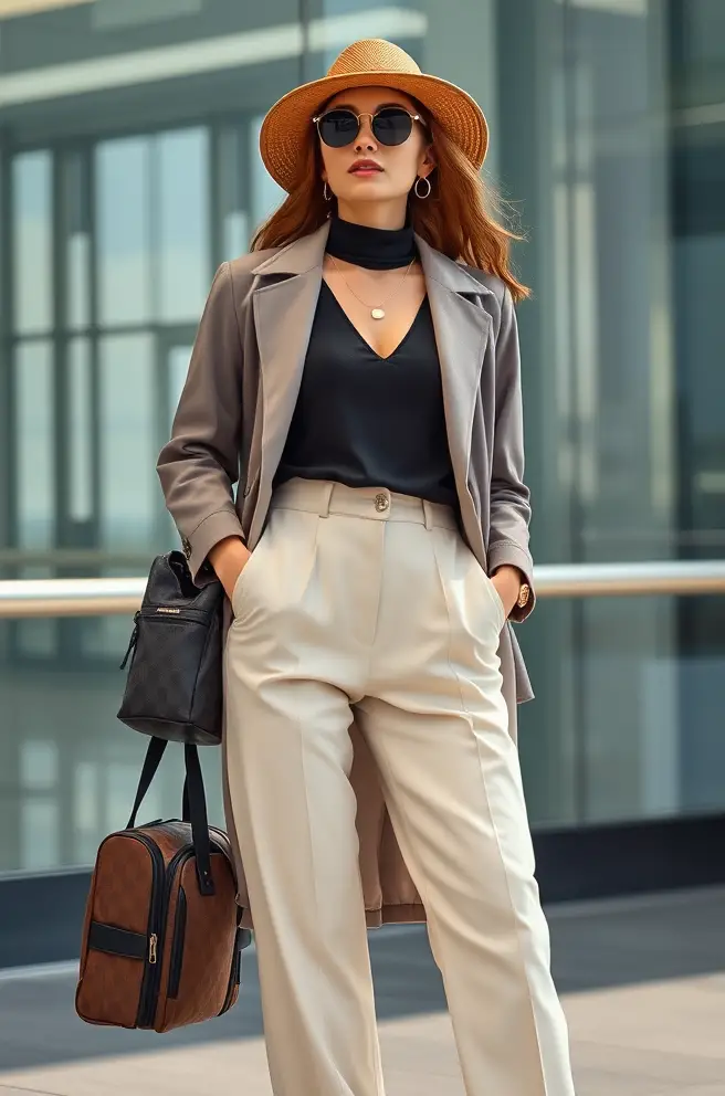 Comfortable Futuristic Elegance Outfit Ensemble for Traveling in Style