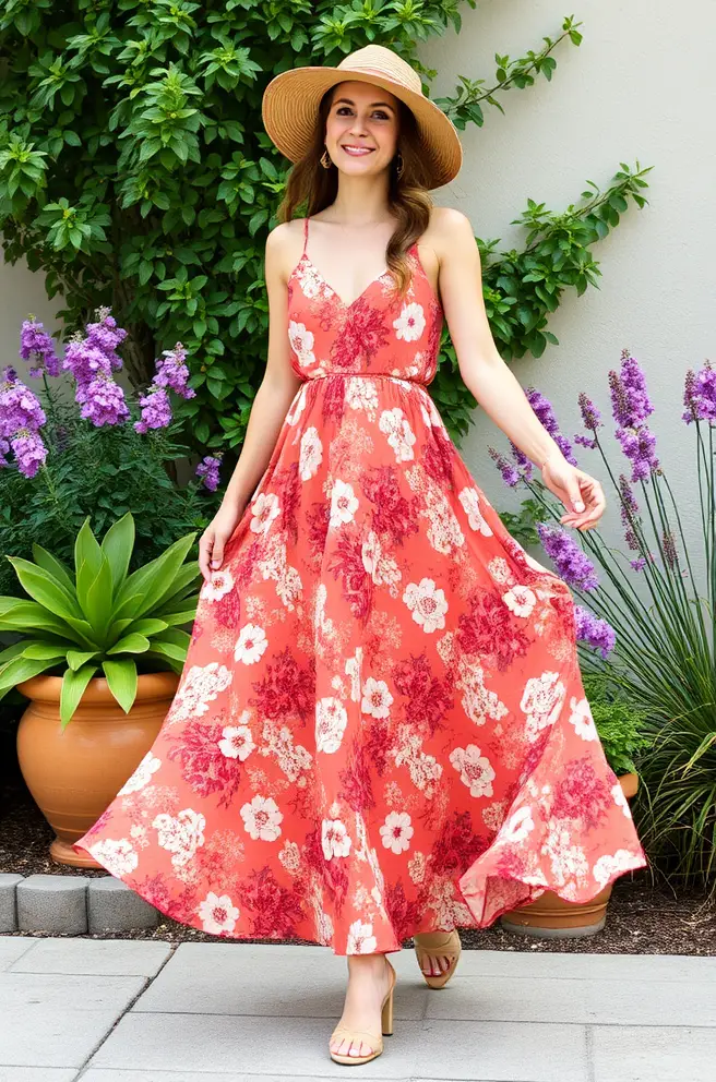 Cottagecore Outfit Idea Featuring a Flowing Floral Maxi Dress