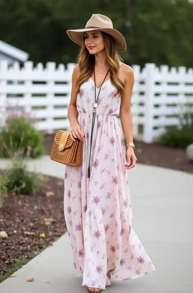 Country Glam Outfit Idea Featuring a Flowy Maxi Dress