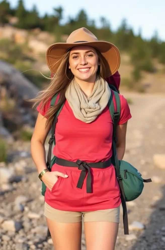 Cute Hiking Outfit Idea for Women That Emphasizes Practicality and Flair