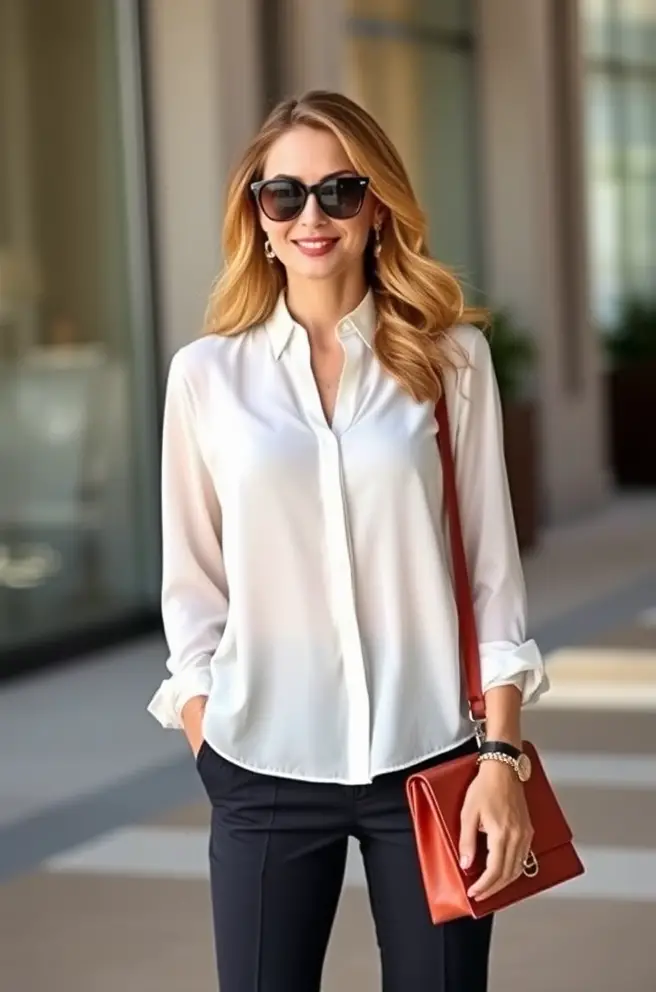 Elegant Business Casual Outfit Idea with a Flowy Blouse