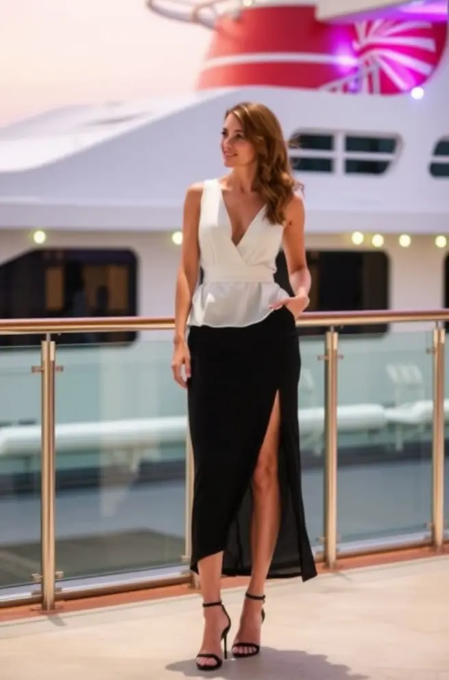 Elegant Cruise Outfit Concepts for Women: Evening Glam