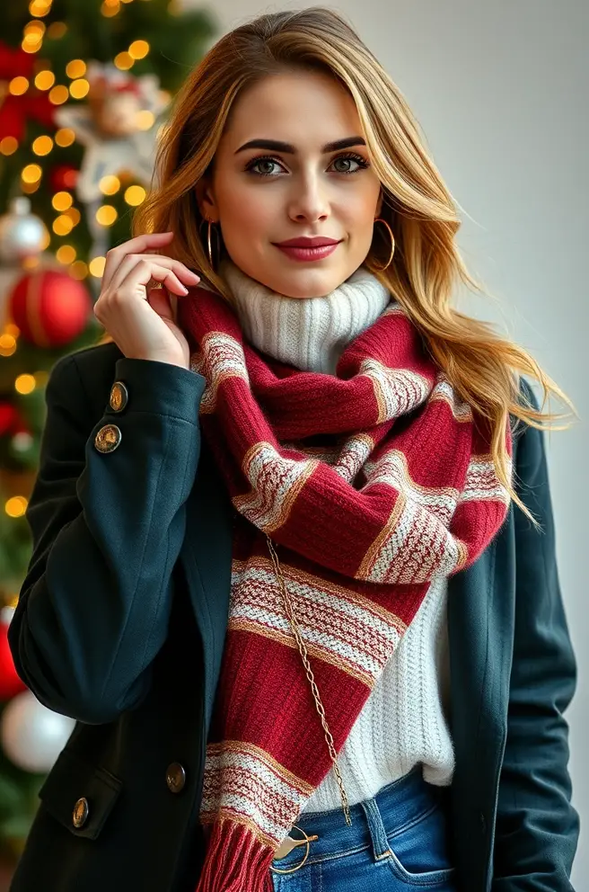 Fashionable Christmas Outfit Arrangement with Layered Accessories
