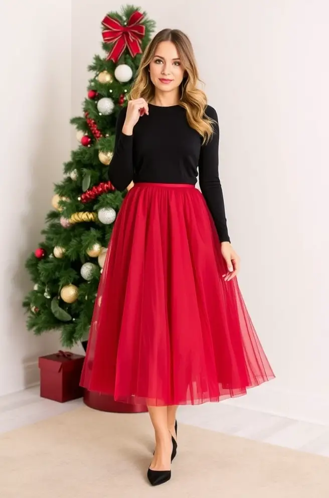 Feminine Christmas Outfit Recommendation with a Tulle Skirt