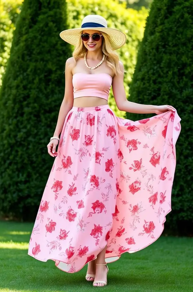 Kentucky Derby Outfit Theme: Flowing Maxi Skirt with a Fitted Crop Top