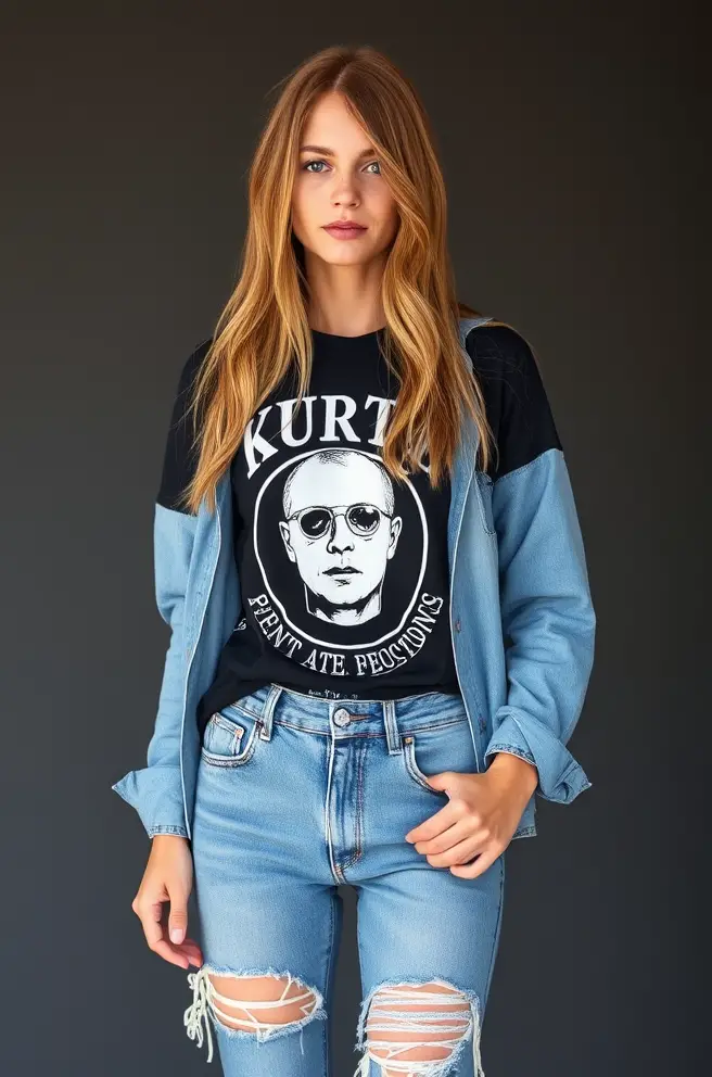 Kurt Cobain Outfit Inspiration Combining Band Tees and Ripped Jeans