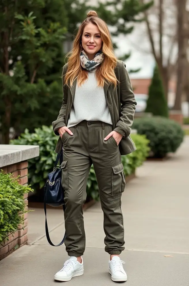 Layered Cargo Pants Outfit Inspo for Transitional Weather