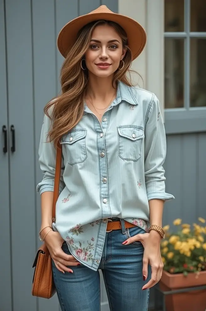 Layered Cottagecore Outfit Inspo with Classic Denim and Floral Elements