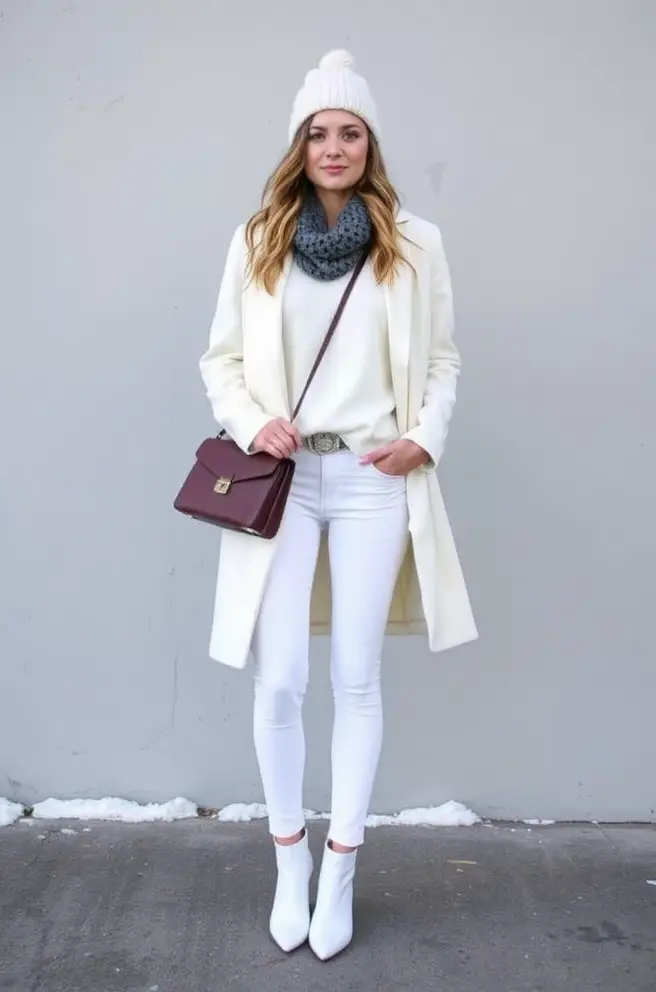 Layered White Outfit Idea for Women to Keep You Cozy