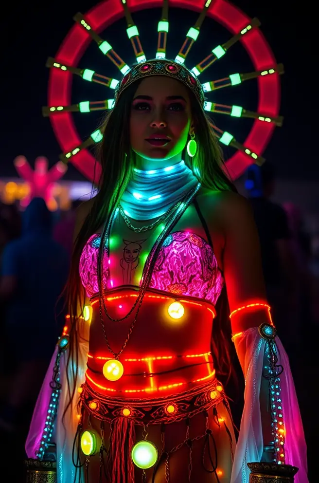 Luminous Burning Man Outfit Approach with Glow-in-the-Dark Elements