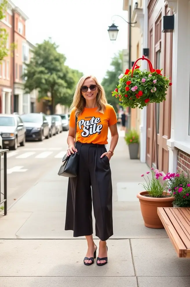 Nanny Outfit Inspiration: Chic Culottes Combined with a Bright Graphic Tee