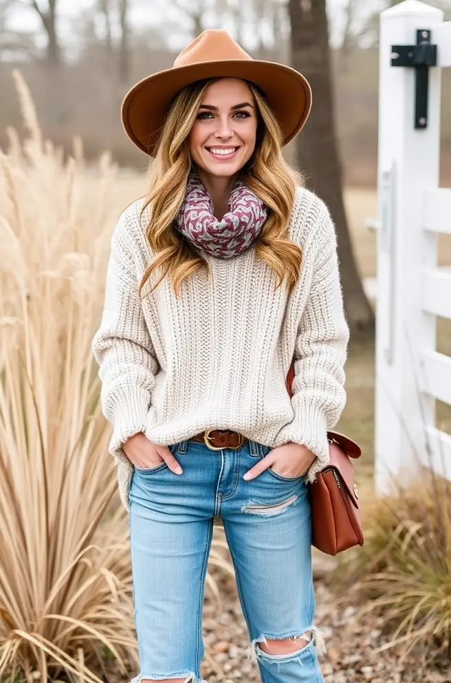 Relaxed Country Glam Outfit Idea with a Cozy Sweater