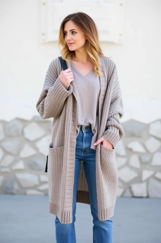 Rustic Cottagecore Outfit Idea Incorporating an Oversized Cardigan