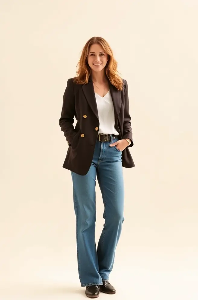 Sophisticated 90s Outfit Option: The Tailored Blazer with Mom Jeans