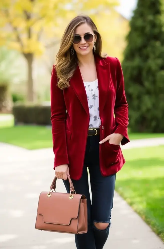 Sophisticated Country Glam Outfit Idea with a Velvet Blazer