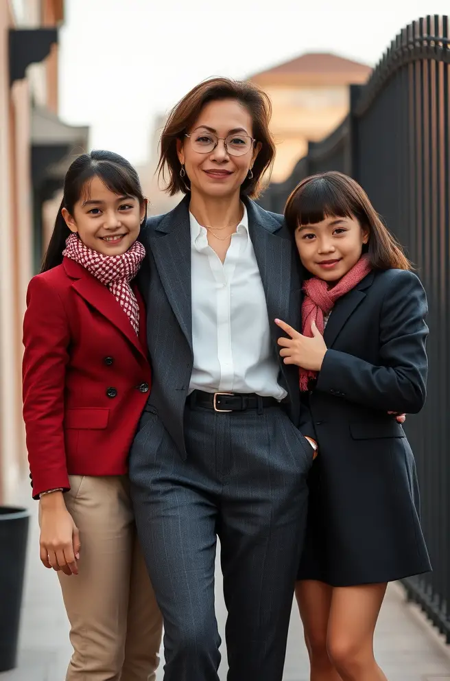 Sophisticated Family Photo Outfit Idea for Women with Tailored Pieces