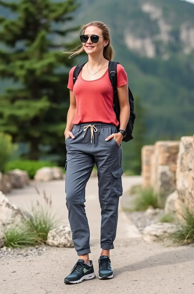 Sporty Cargo Pants Outfit Idea for Active Weekend Getaways