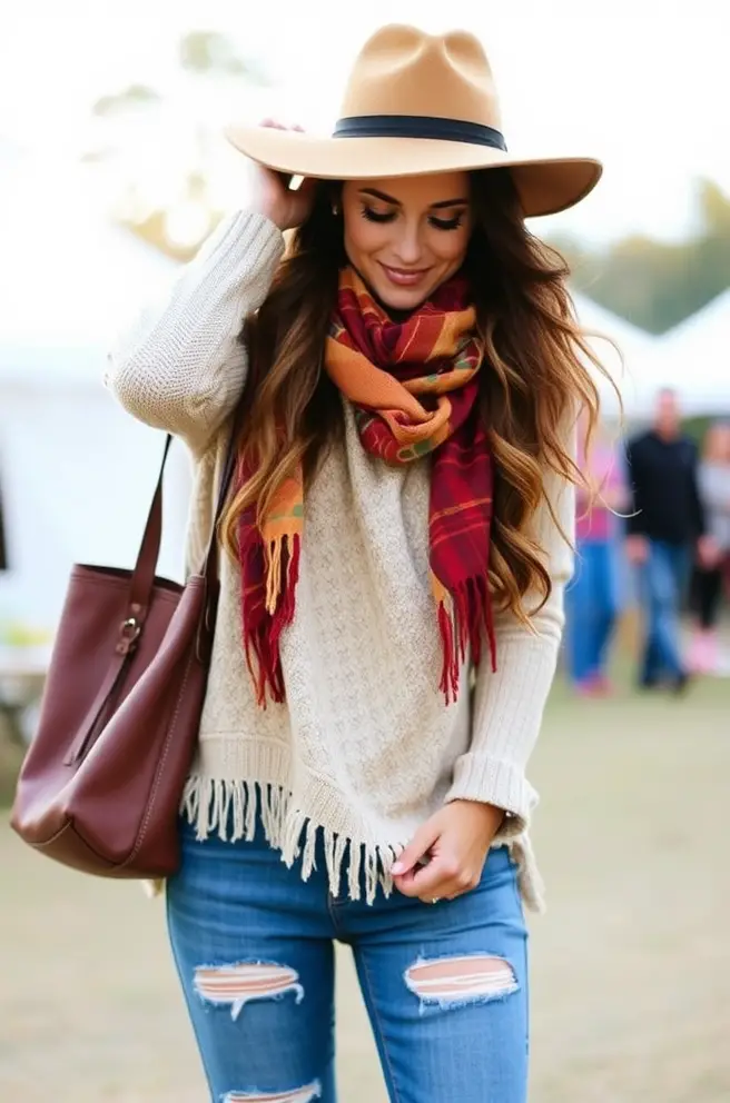 Stylish Fall Festival Outfit Idea for a Cozy Boho Look