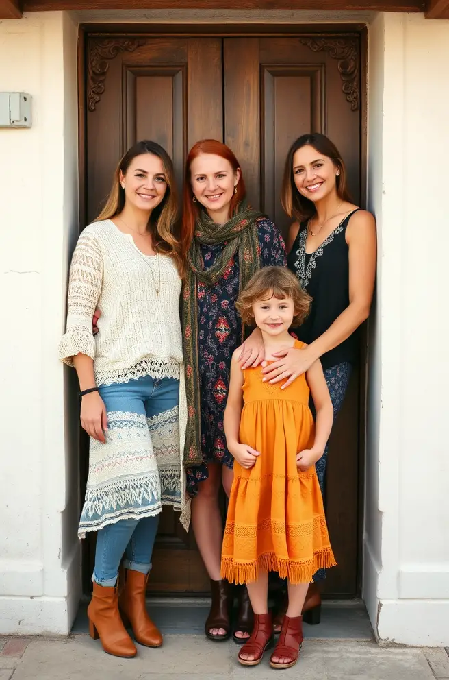 Stylish Family Photo Outfit Idea for Women Featuring Bohemian Flair