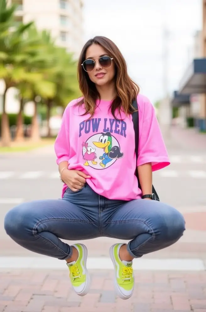 Trendy Neon Outfits: Mix and Match With Oversized Graphic Tees