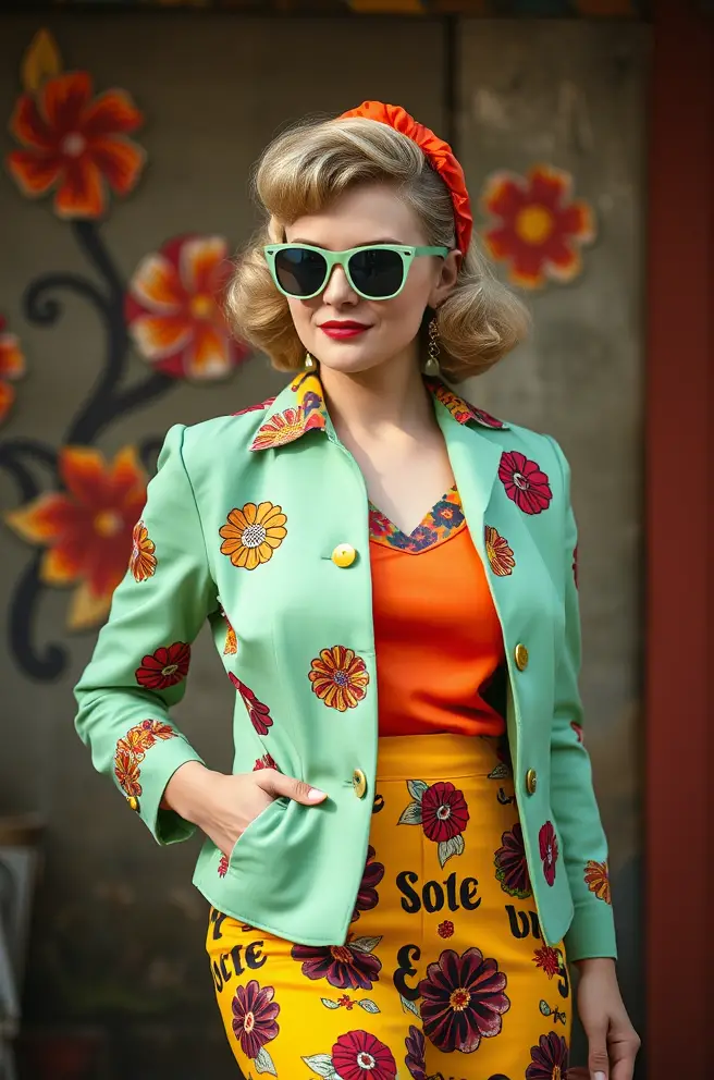 Vibrant 50s Outfit Inspiration Incorporating Bright Colors and Patterns
