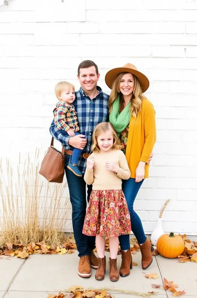 Vibrant Fall Family Photo Outfit Inspo with Bold Patterns and Colors