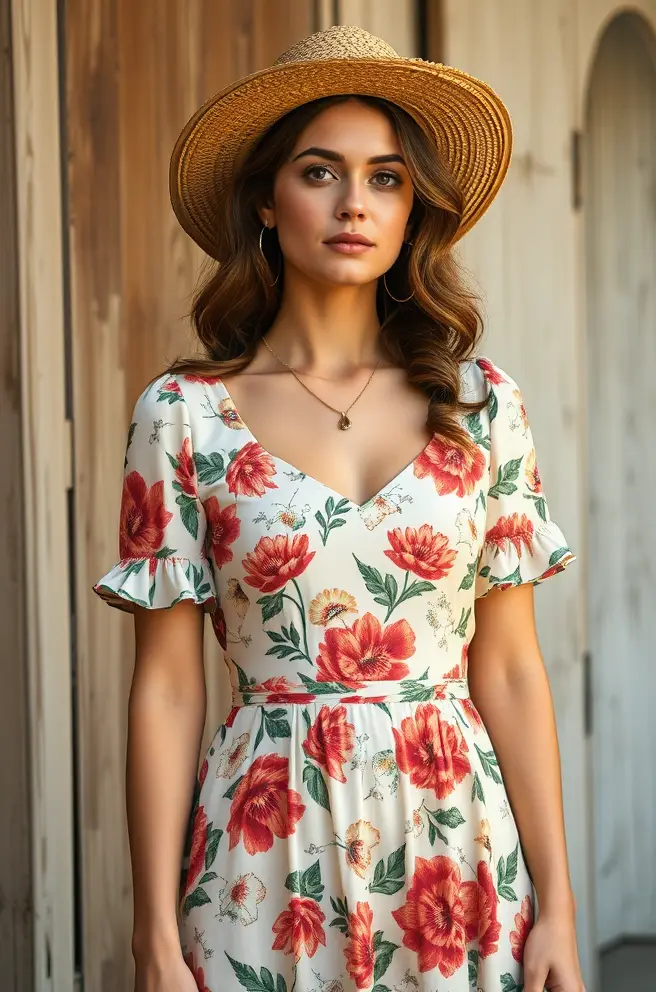 Vintage Country Glam Outfit Concept with a Floral Dress